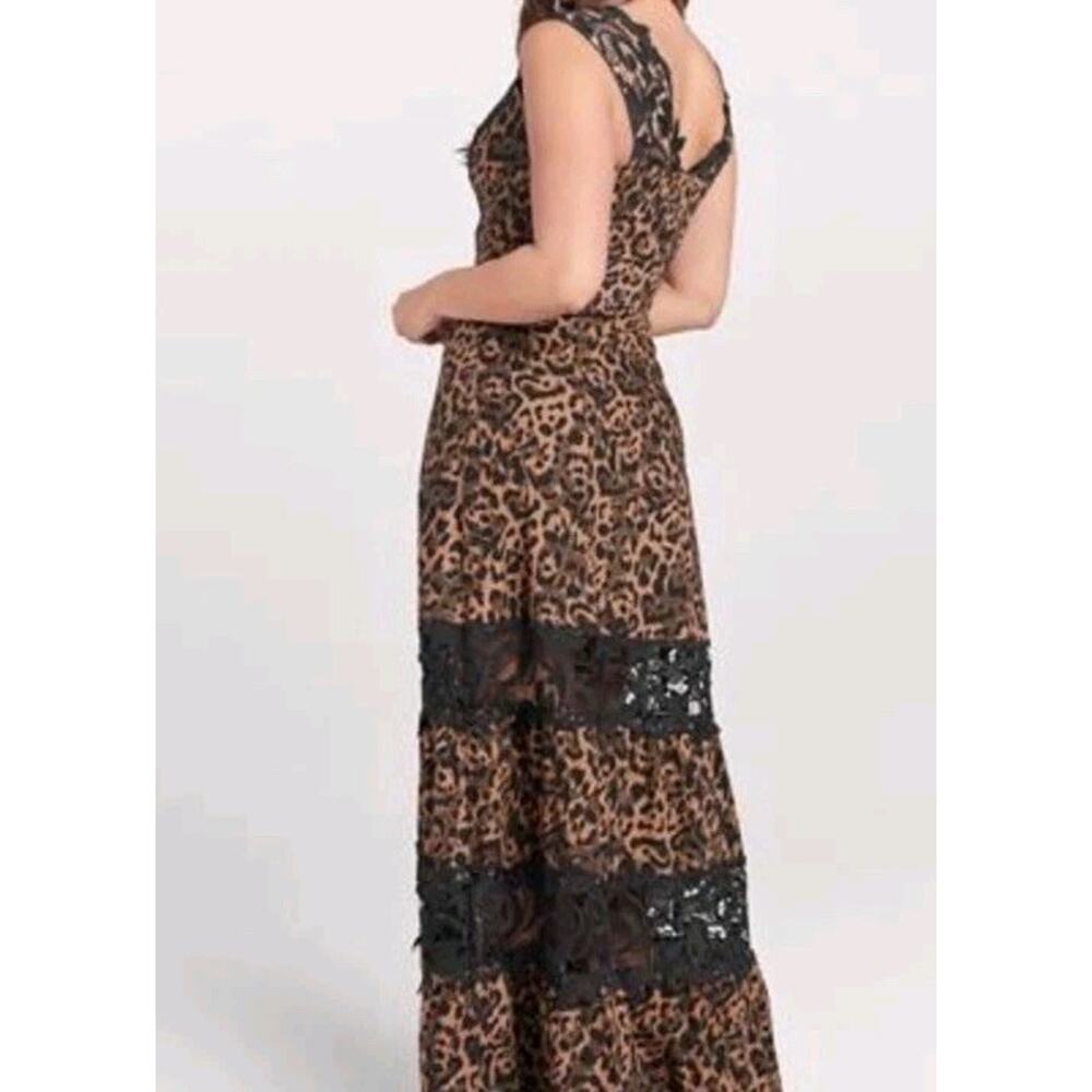 Venus Leopard Animal Print Maxi Dress Crochet Lace Women 8 Long Brown Black